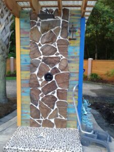 closeup of an outdoor shower area