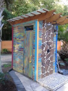 side view of the outdoor shower area